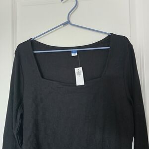 NWT Old Navy Black Ribbed Square-Neck Long Sleeve Body Suit
